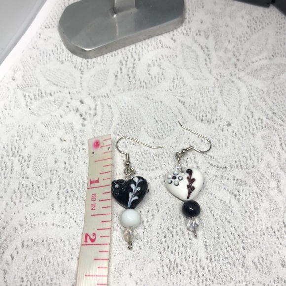 Romantic boho style heart art glass statement earrings - Picture 3 of 3